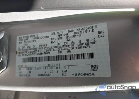 2018 Ford Escape Se from USA, damaged, VIN 1FMCU0GD1JUB47699